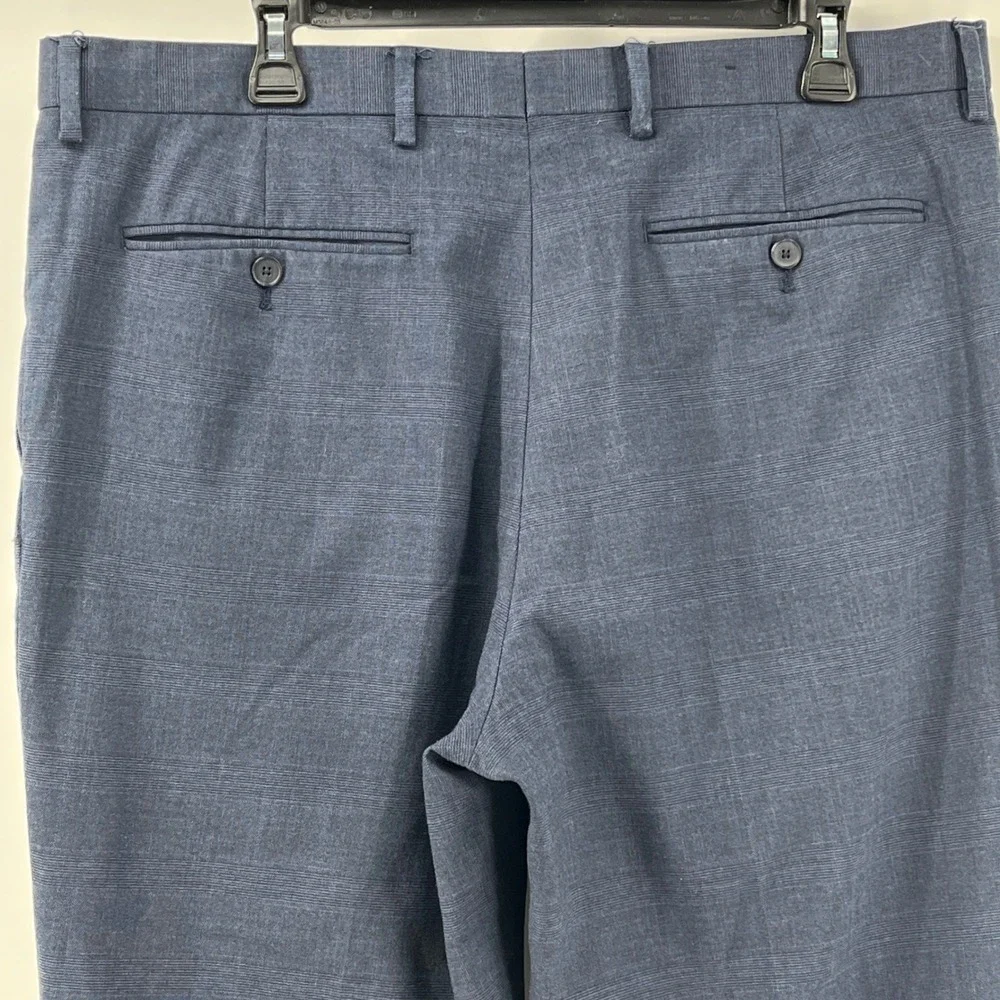 Banana Republic Mens Blue Plaid Slim Fit Dress Pants 36x30 Glen Check Trousers